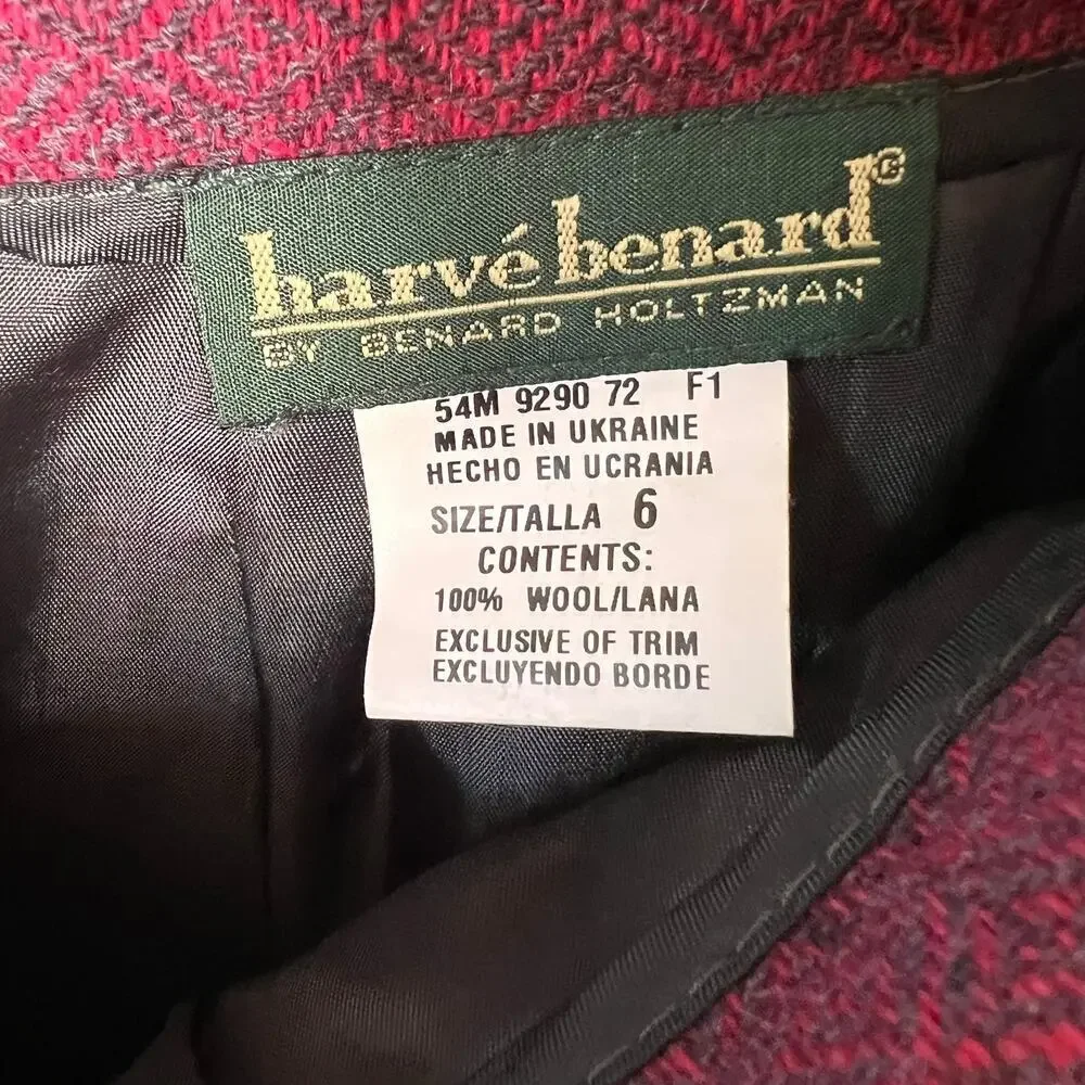 Harve Benard Skirt Womens Size 6 Vintage Red Burgundy Geometric 100% Wool